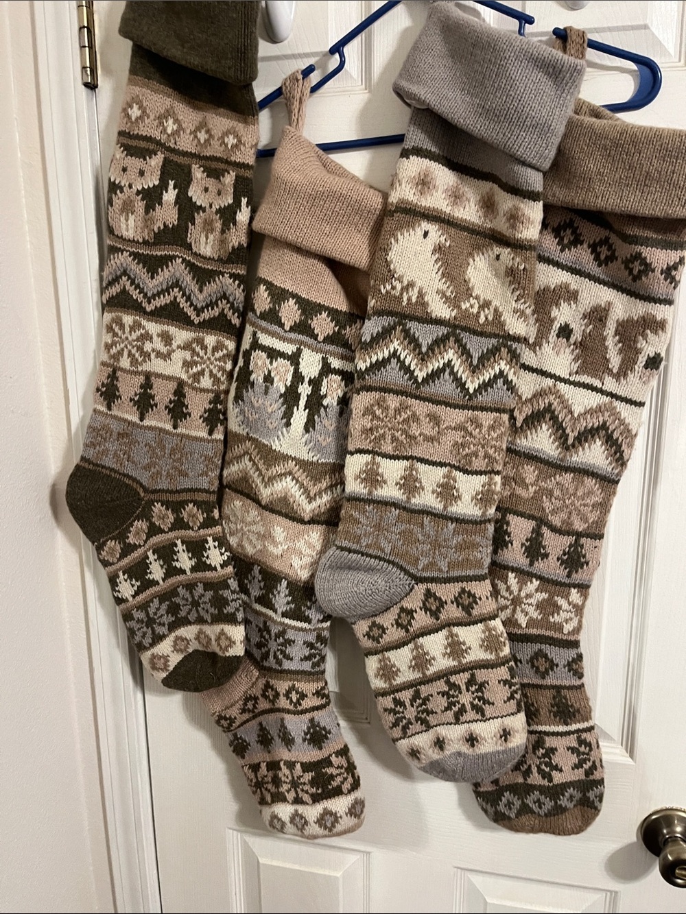 Neutral Holiday Knit Stockings - Beige, Brown & Gray